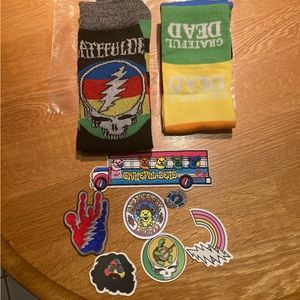 Grateful Dead 2 Sock Bundle w/2 Patches, Pin, & more